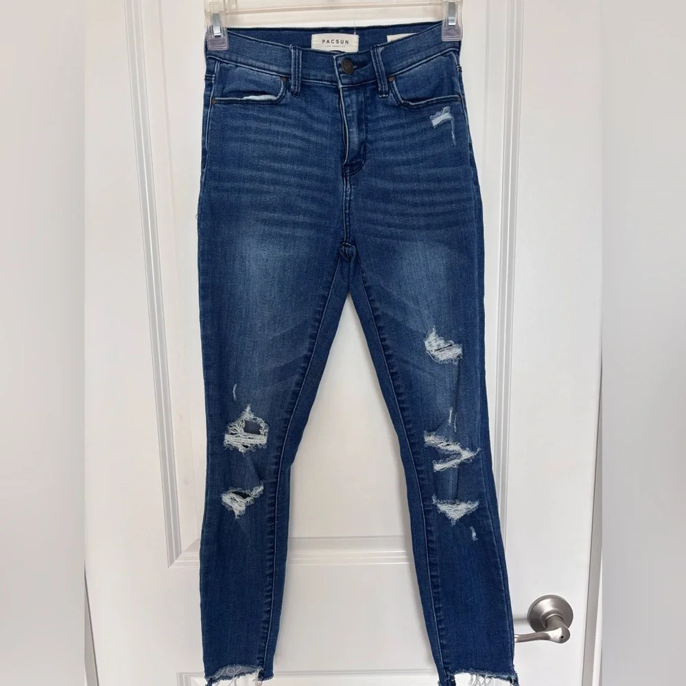 PacSun High Rise Destressed Power Super Stretch Ankle Skinny Raw Hem Size 23 - Picture 8 of 8